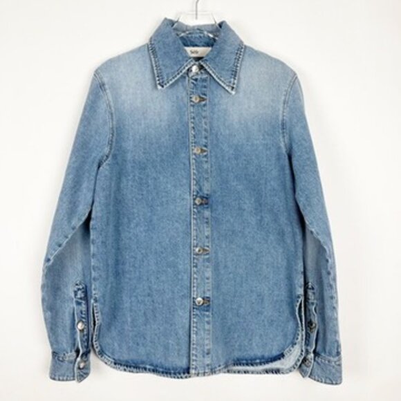 NWOT SÉFR Woody Denim Jean Shirt Men's Size Large In Rancher Blue Made In Italy - Picture 3 of 15